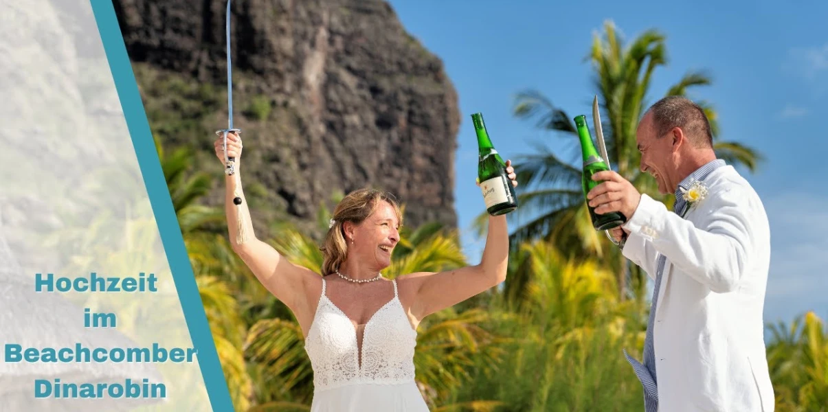 Nicole und Micha am Strand von Beachcomber Dinarobin